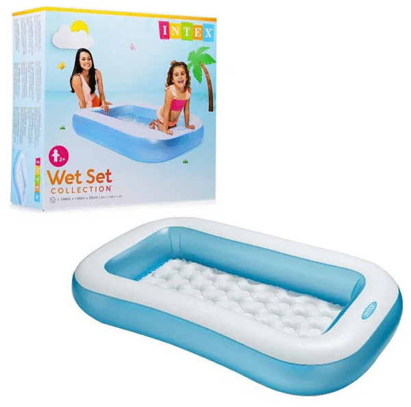 INTEX 65" x 39" x 11" Rectangular Inflatable Kiddie Pool Blue - Image 3