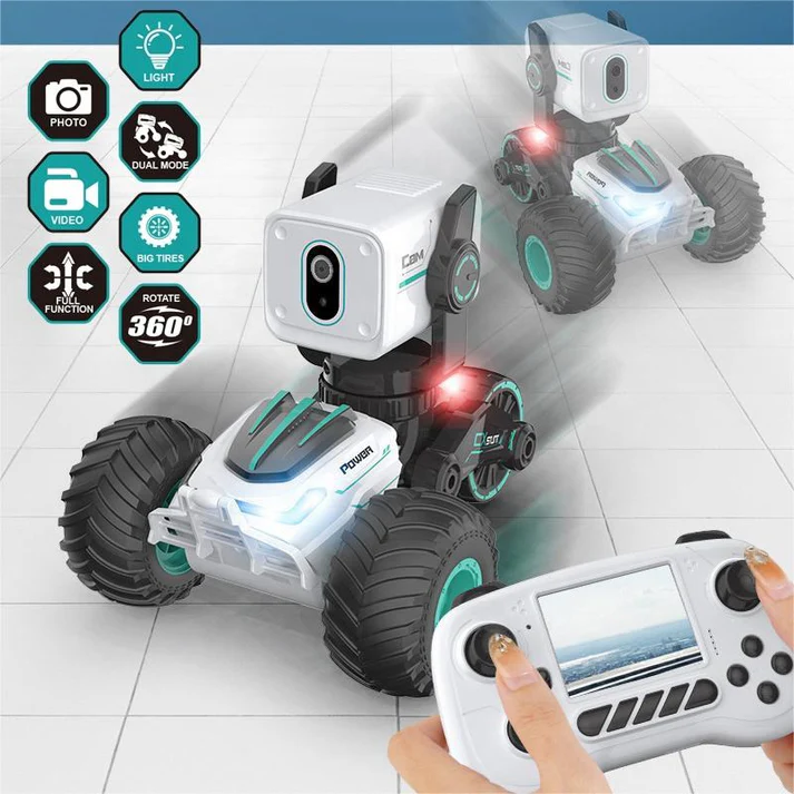 Stunt Car with Voice Control, Photo & Video Function – Dual Mode 360° Rotating Car with Lights & Big Tires