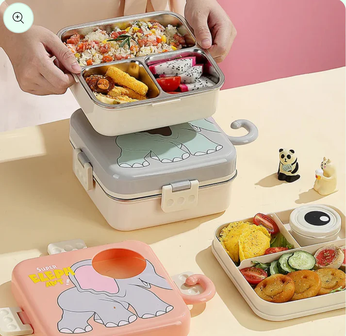 đ Super Elephant Stainless Steel Lunch Box â Double-Decker Delight - Image 4