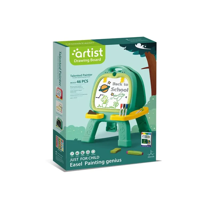 46 Pcs Artist Drawing Board for Kids β Double-Sided Easel with Spirograph & Painting Accessories - Image 2