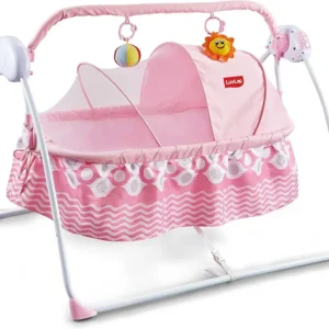 R.C Baby Swing with Sun Canopy & Mosquito Net – Soft Rattles, Music & 5 Swing Modes